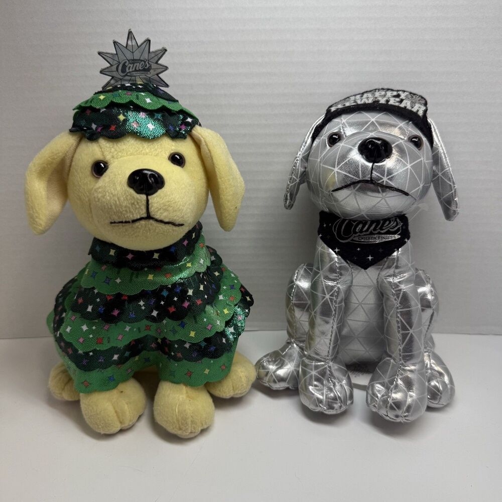 Raising Cane’s Holiday Collection Christmas Tree Happy New Year Plush Puppy Dogs